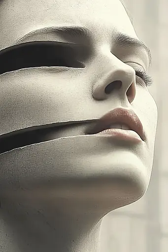 Midjourney generated image using SREF code Biomechanical Harmony: A close up of a woman's face with her eyes closed.