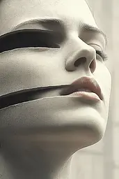 Midjourney generated image using SREF code Biomechanical Harmony: A close up of a woman's face with her eyes closed.