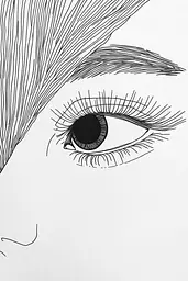 Midjourney generated image using SREF code Celestial Lines: A black and white drawing of a woman's eye.