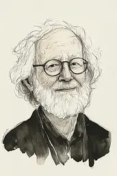 Midjourney generated image using SREF code Serene Ephemera: A black and white drawing of a man with glasses and a beard.