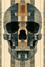 Midjourney generated image using SREF code Fragmented Silence: A skull with a cross on it's face. 