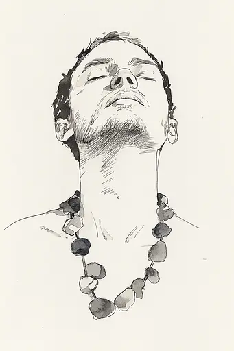 Midjourney generated image using SREF code Serene Ephemera: A black and white drawing of a man with his eyes closed.