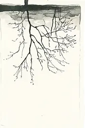 Midjourney generated image using SREF code Serene Ephemera: A black and white drawing of a tree branch.