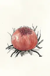 Midjourney generated image using SREF code Serene Ephemera: A drawing of a red onion on a white background.