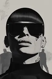 Midjourney generated image using SREF code Opaque Lenses: A black and white illustration of a man wearing sunglasses.