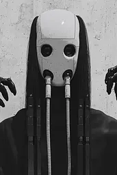 Midjourney generated image using SREF code Opaque Lenses: A black and white photo of a person wearing a mask.