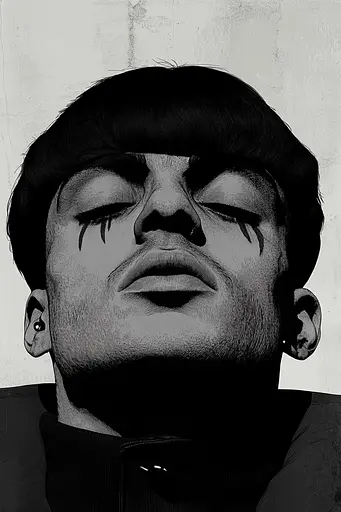 Midjourney generated image using SREF code Opaque Lenses: A black and white photo of a man with his eyes closed.