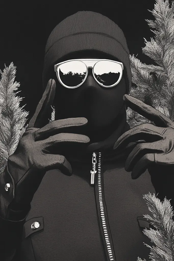 Midjourney generated image using SREF code Opaque Lenses: A man wearing a black mask and sunglasses.