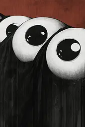 Midjourney generated image using SREF code Opaque Lenses: A black and white illustration of three eyes peeking out from behind a curtain.