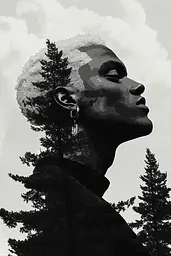 Midjourney generated image using SREF code Opaque Lenses: A black and white photo of a man with trees in the background.