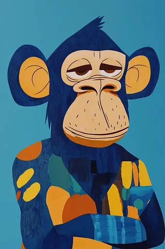 Midjourney generated image using SREF code Color Drift: A painting of a monkey with a blue background.