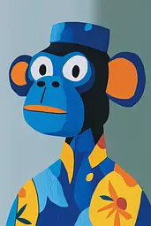 Midjourney generated image using SREF code Color Drift: A painting of a monkey wearing a blue hat.