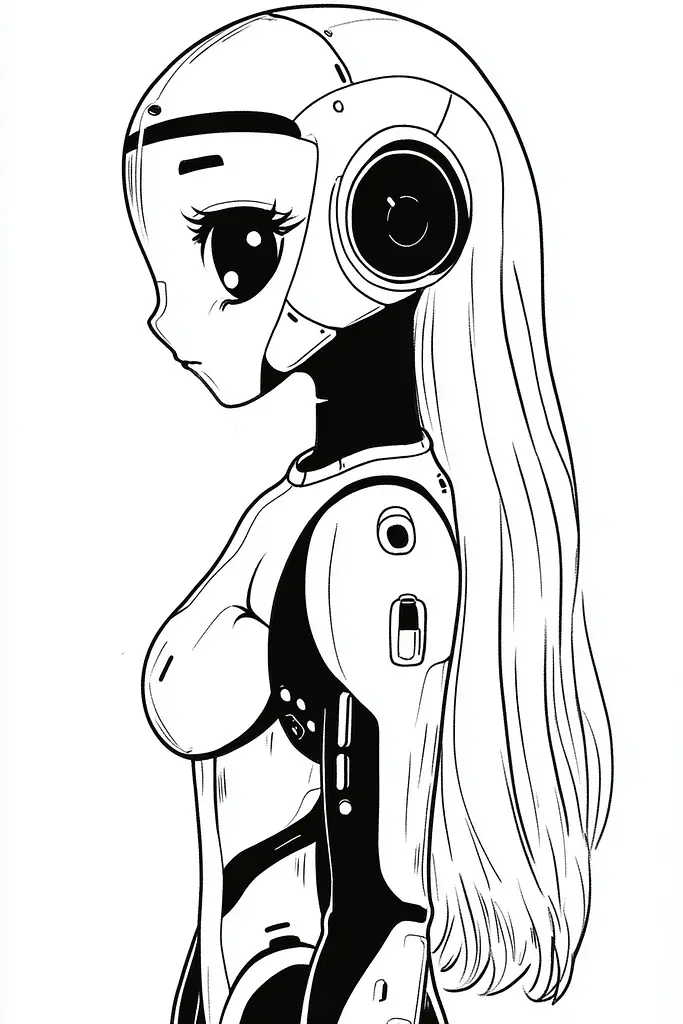 Midjourney generated image using SREF code Skullquill: A black and white drawing of a girl with long hair.