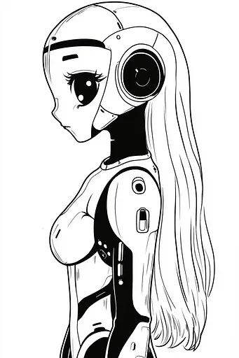 Midjourney generated image using SREF code Skullquill: A black and white drawing of a girl with long hair.