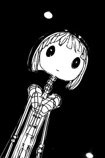 Midjourney generated image using SREF code Skullquill: A black and white drawing of a girl holding a skeleton.