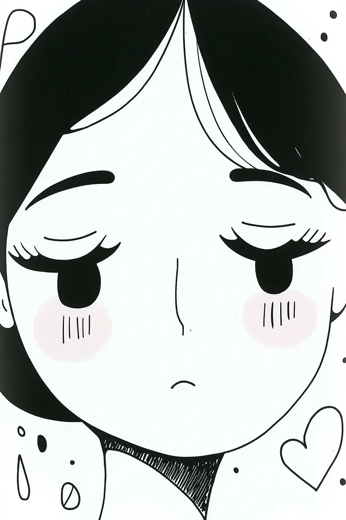 Midjourney generated image using SREF code Skullquill: A black and white illustration of a crying girl.