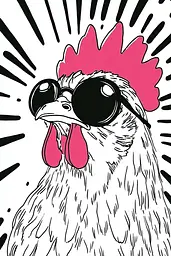 Midjourney generated image using SREF code Skullquill: A drawing of a rooster wearing sunglasses.