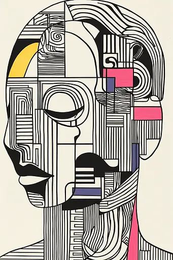 Midjourney generated image using SREF code Prismatic Pulse: A black and white drawing of a woman's face.