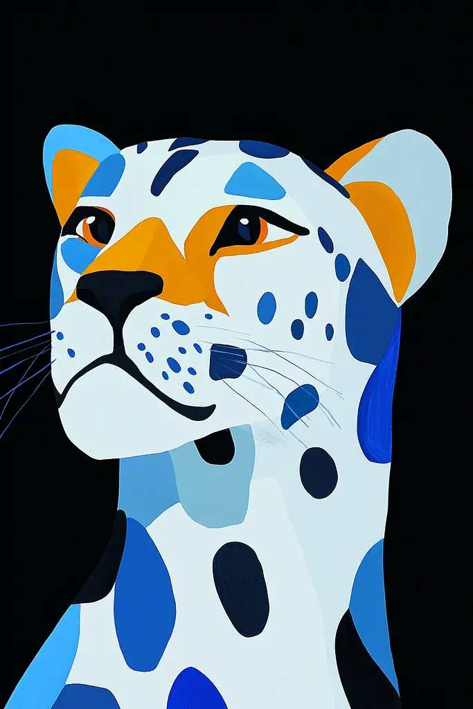 Midjourney generated image using SREF code Color Drift: A painting of a jaguar on a black background.