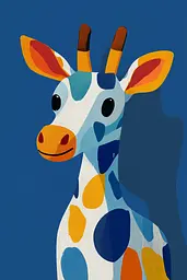 Midjourney generated image using SREF code Color Drift: A painting of a giraffe on a blue background.