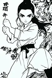 Midjourney generated image using SREF code Skullquill: A black and white drawing of a woman in a kimono.