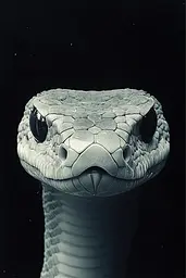 Midjourney generated image using SREF code Eclipse Visions: A black and white photo of a snake's head.