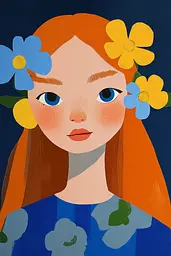 Midjourney generated image using SREF code Color Drift: A painting of a girl with flowers in her hair.