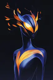 Midjourney generated image using SREF code Luminous Embrace: A woman with a blue and orange body paint on her body.