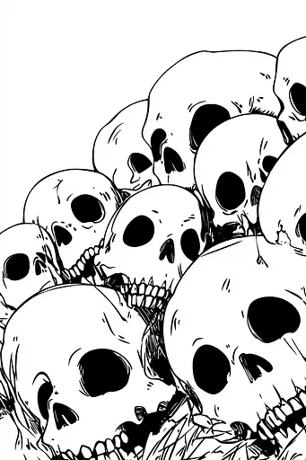 Midjourney generated image using SREF code Skullquill: A bunch of skulls that are laying on top of each other.