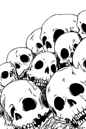 Midjourney generated image using SREF code Skullquill: A bunch of skulls that are laying on top of each other.