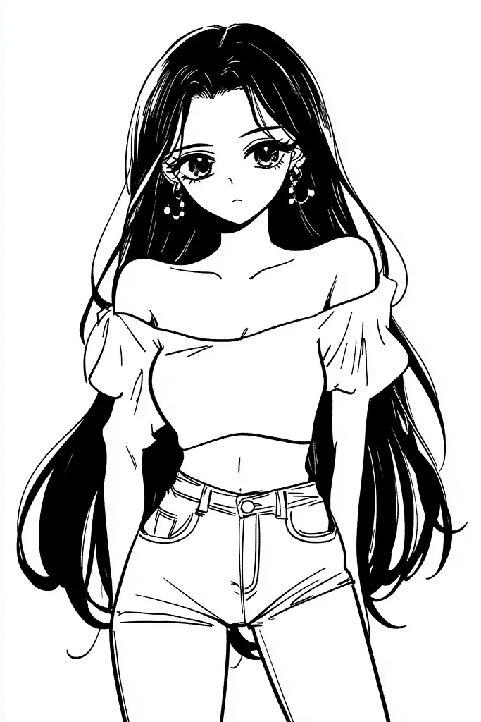Midjourney generated image using SREF code Skullquill: A drawing of a girl with long black hair.