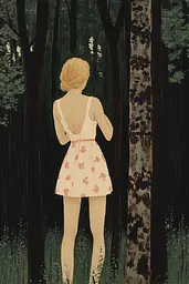 Midjourney generated image using SREF code Dreamscape Botanica: A painting of a woman standing in the woods.