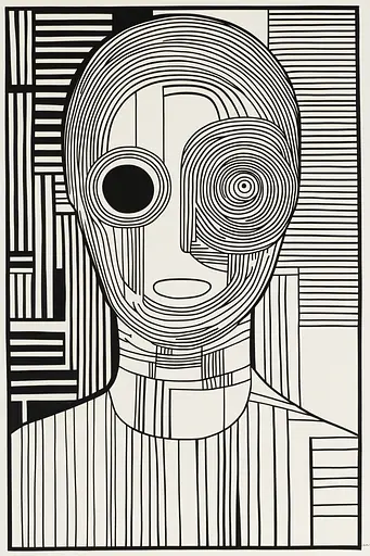 Midjourney generated image using SREF code Prismatic Pulse: A black and white drawing of a man's face.