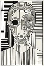 Midjourney generated image using SREF code Prismatic Pulse: A black and white drawing of a man's face.