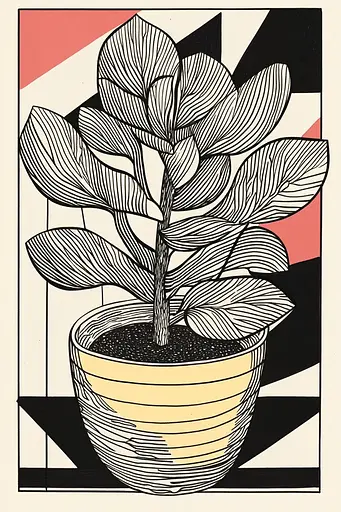 Midjourney generated image using SREF code Prismatic Pulse: A black and white drawing of a plant in a pot.