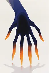 Midjourney generated image using SREF code Luminous Embrace: A close up of a hand with orange and blue paint on it.