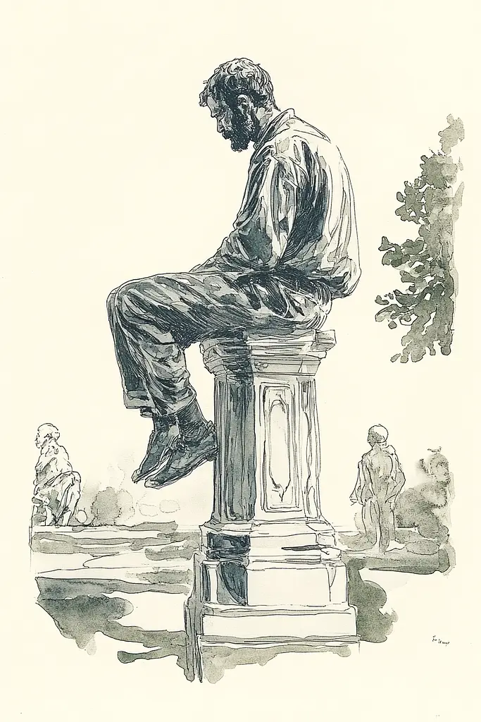 Midjourney generated image using SREF code Nature's Muse: A drawing of a man sitting on a pedestal.