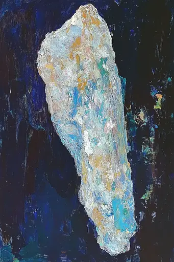 Midjourney generated image using SREF code Chroma Murmurs: A painting of a piece of rock on a blue background.