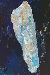 Midjourney generated image using SREF code Chroma Murmurs: A painting of a piece of rock on a blue background.