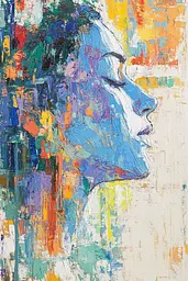 Midjourney generated image using SREF code Chroma Murmurs: A painting of a woman's face with her eyes closed.