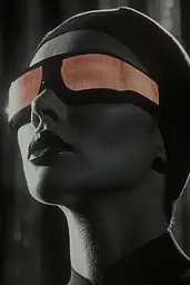 Midjourney generated image using SREF code Ethereal Obscura: A woman wearing a black hat and sunglasses.