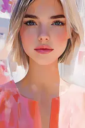 Midjourney generated image using SREF code Sunlit Smudge: A painting of a woman with blonde hair and blue eyes.