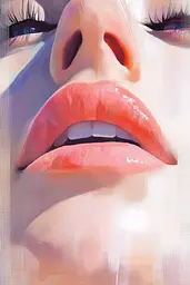 Midjourney generated image using SREF code Sunlit Smudge: A close up of a woman's face with her eyes closed.