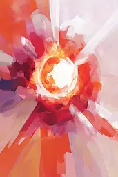 Midjourney generated image using SREF code Sunlit Smudge: A painting of a red flower with a white center.