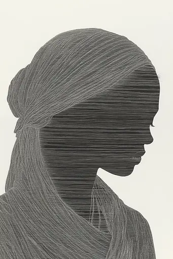 Midjourney generated image using SREF code Spectral Anatomy: A black and white drawing of a woman with a turban.