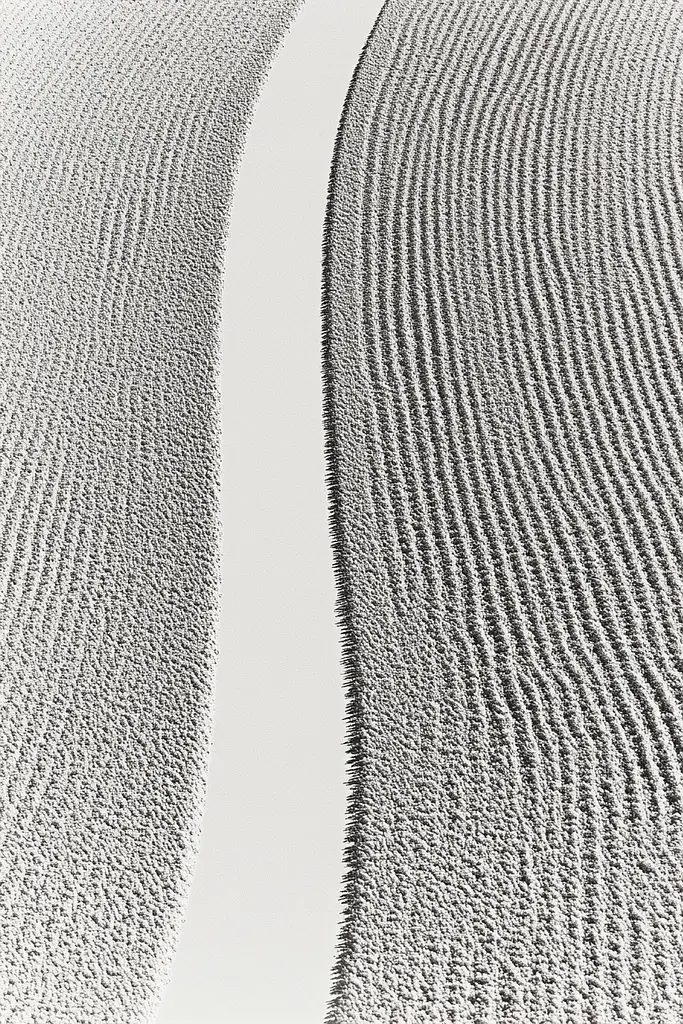 Midjourney generated image using SREF code Spectral Anatomy: A black and white photo of a sand dune in the desert.