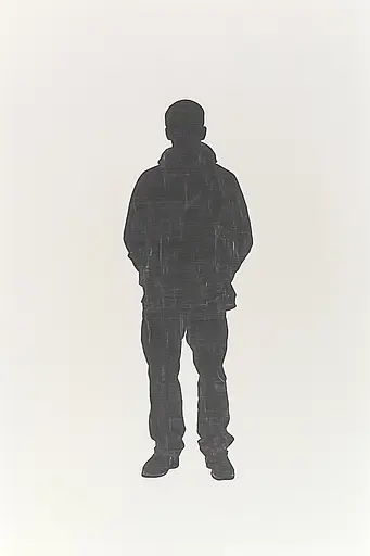 Midjourney generated image using SREF code Spectral Anatomy: A black and white drawing of a man standing in front of a white background.