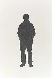 Midjourney generated image using SREF code Spectral Anatomy: A black and white drawing of a man standing in front of a white background.