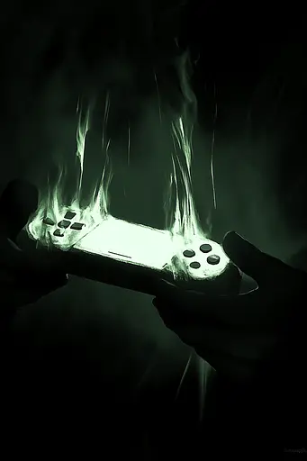 Midjourney generated image using SREF code Cryptoglow: A person holding a video game controller in their hands.