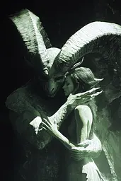 Midjourney generated image using SREF code Cryptoglow: A woman is hugging a demon with horns. 